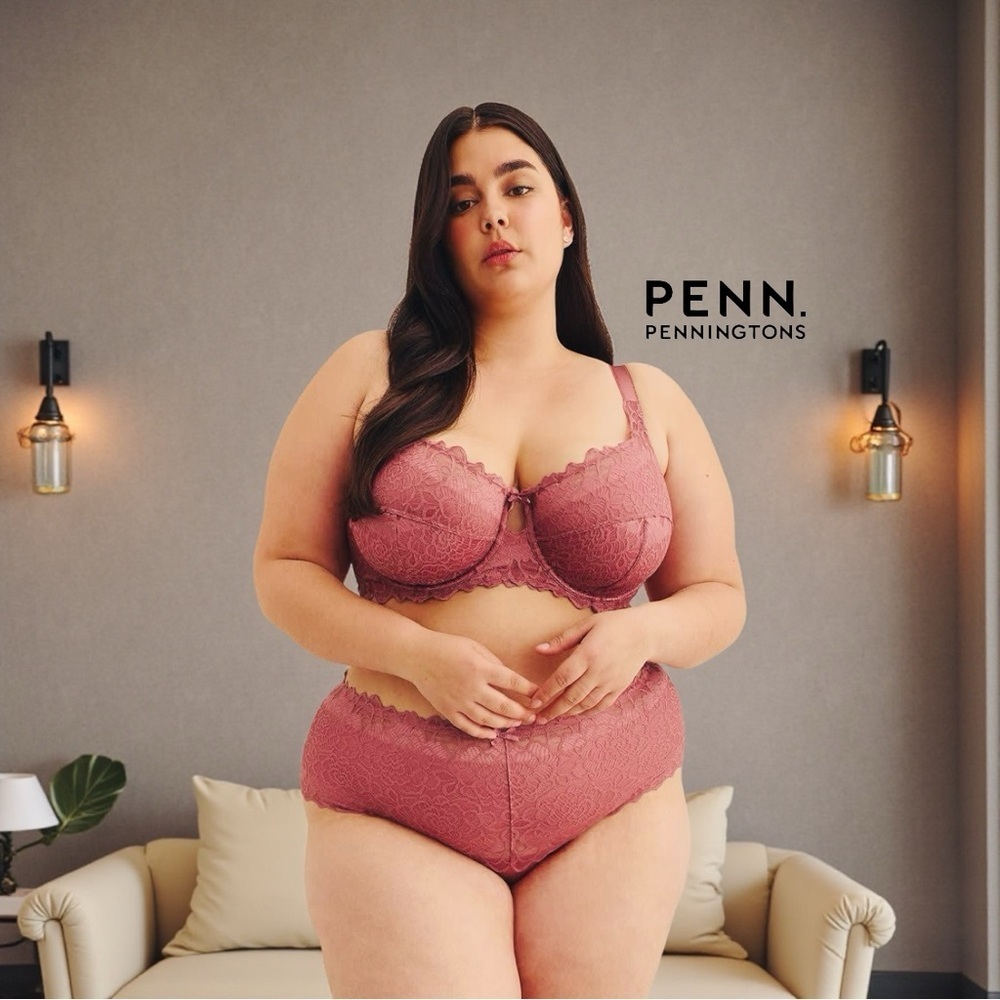 NEW, Penningtons, Unlined Pink Lace Bra With Underwire, Plus Size 40DDD